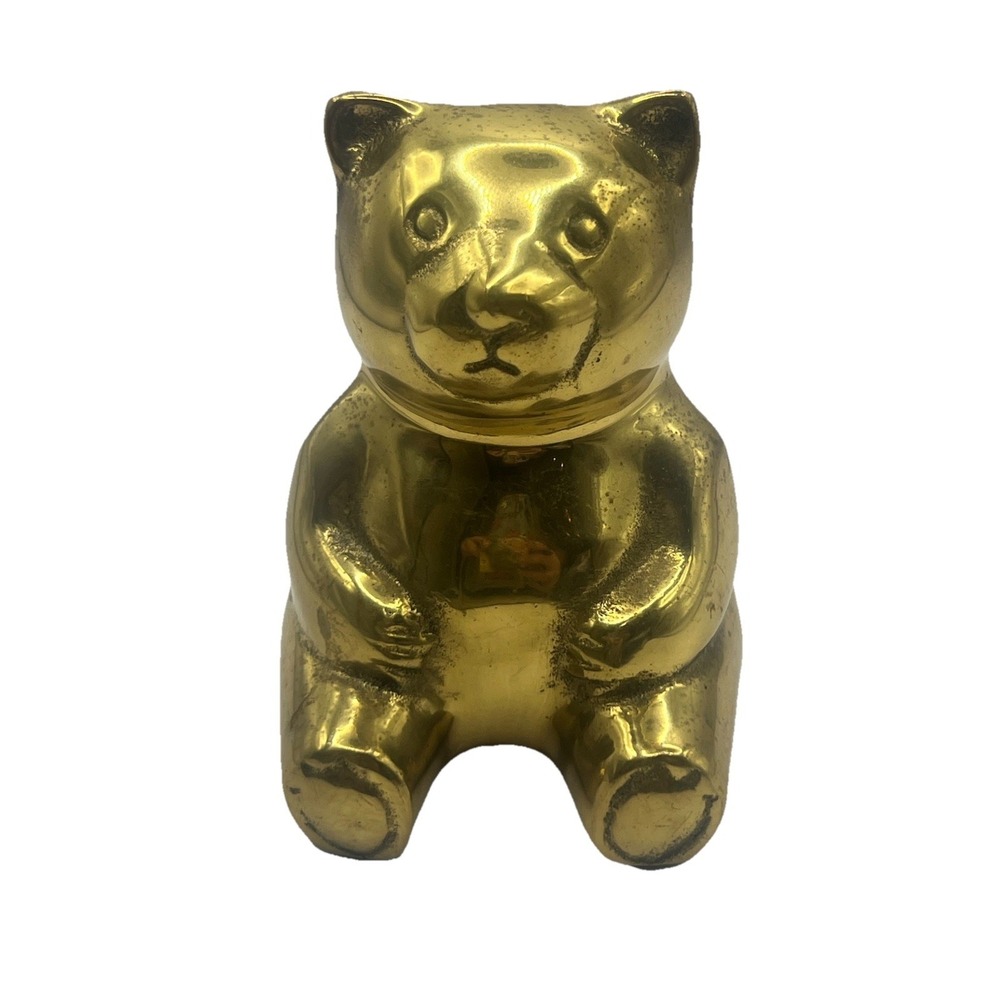 Vintage Solid Brass Teddy‎ Bear Figure 4" Gatco Korea  🧸 Paperweight  Sticker